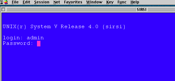 screen shot of telnet session