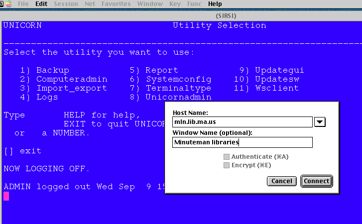 screen shot of telnet session